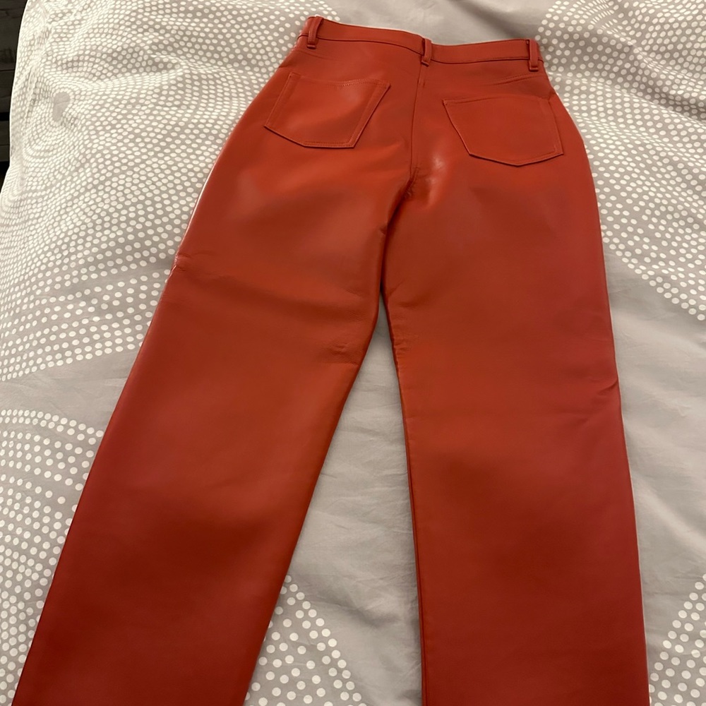 Aritzia Melina Wilfred Leather Pants in Orange